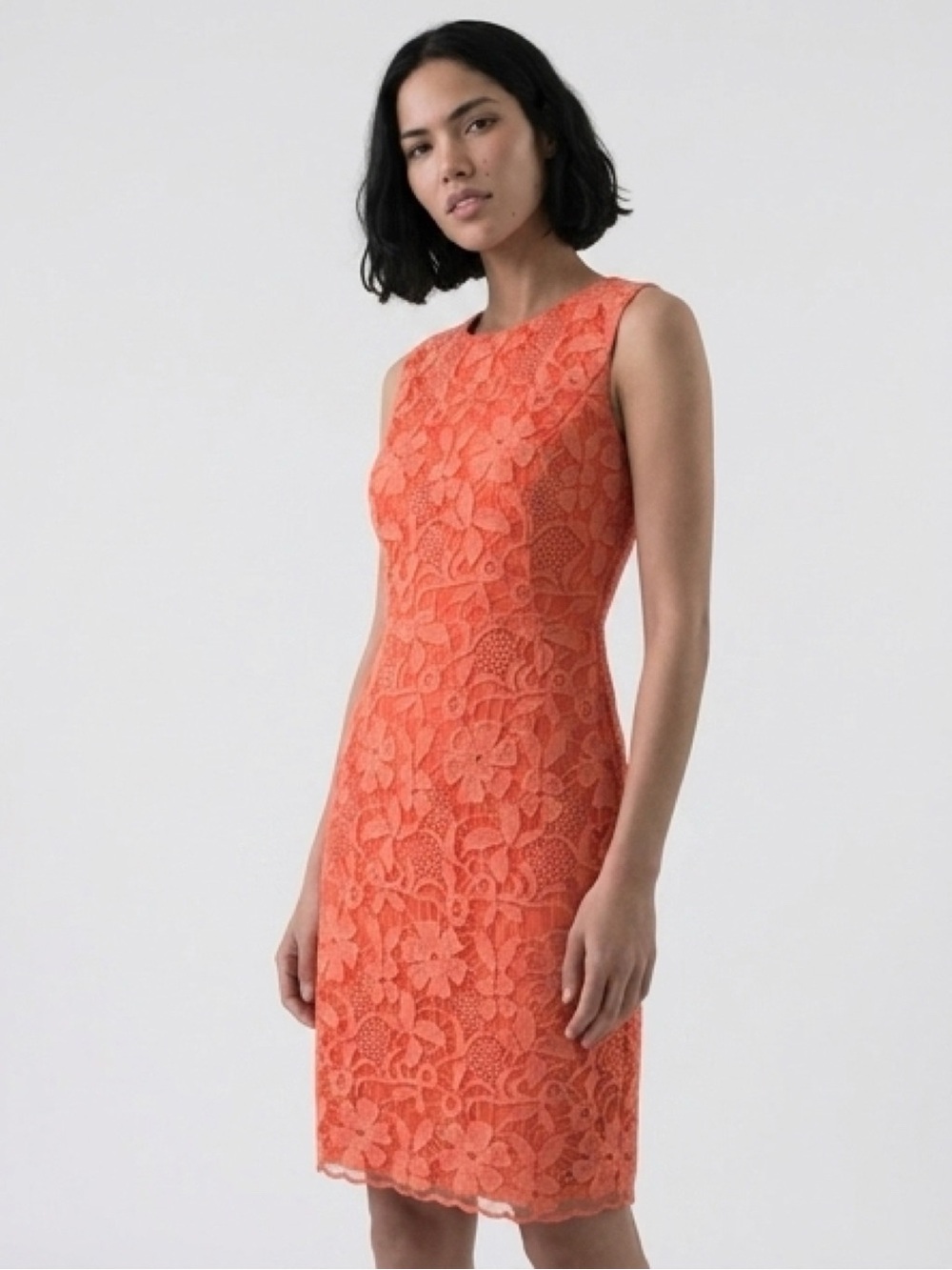 Badgley Mischka Orange Lace Sleeveless Sheath Mini Dress